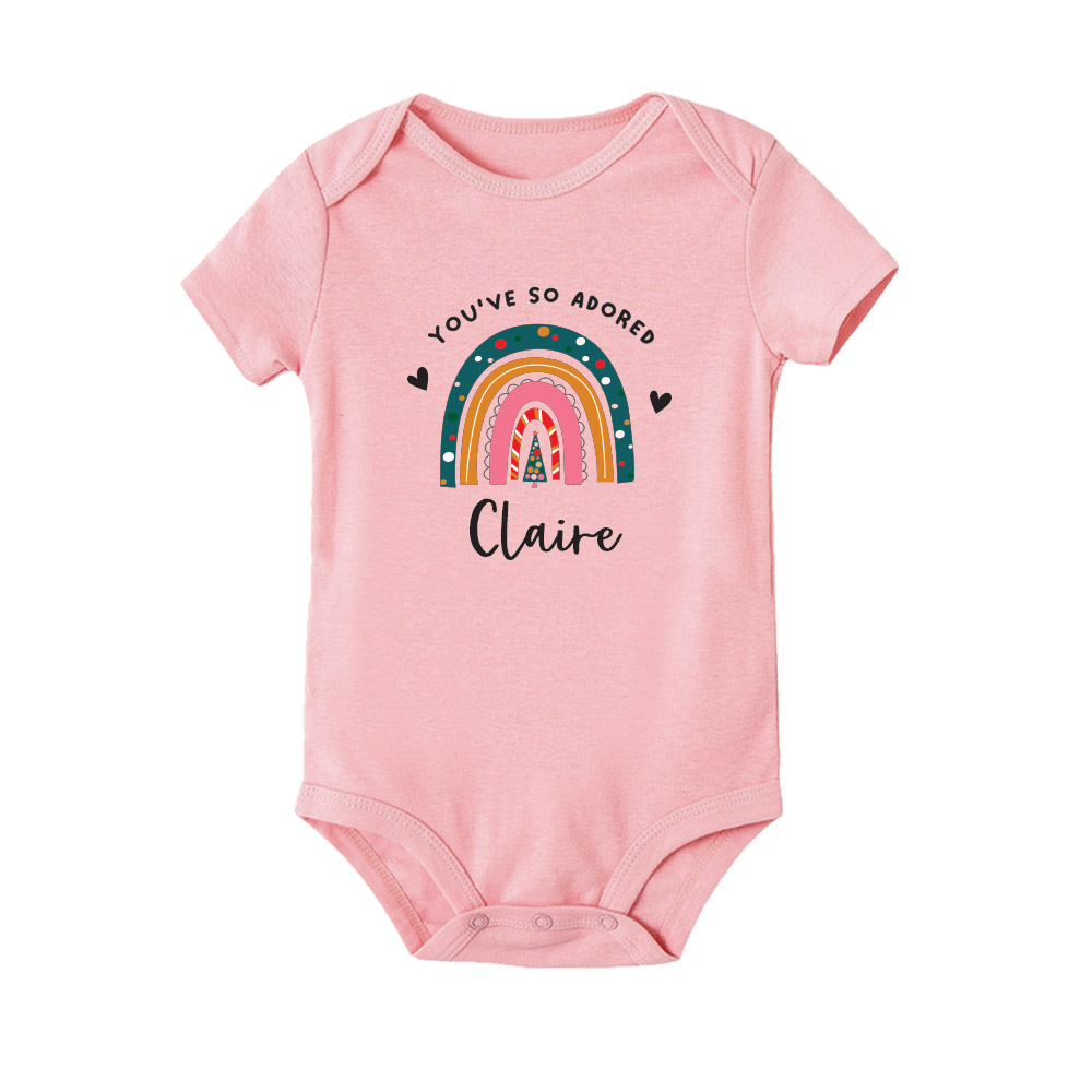 Custom name Custom Subtext Christmas Gift Personalized Baby Bodysuit Christmas Rainbow design pink