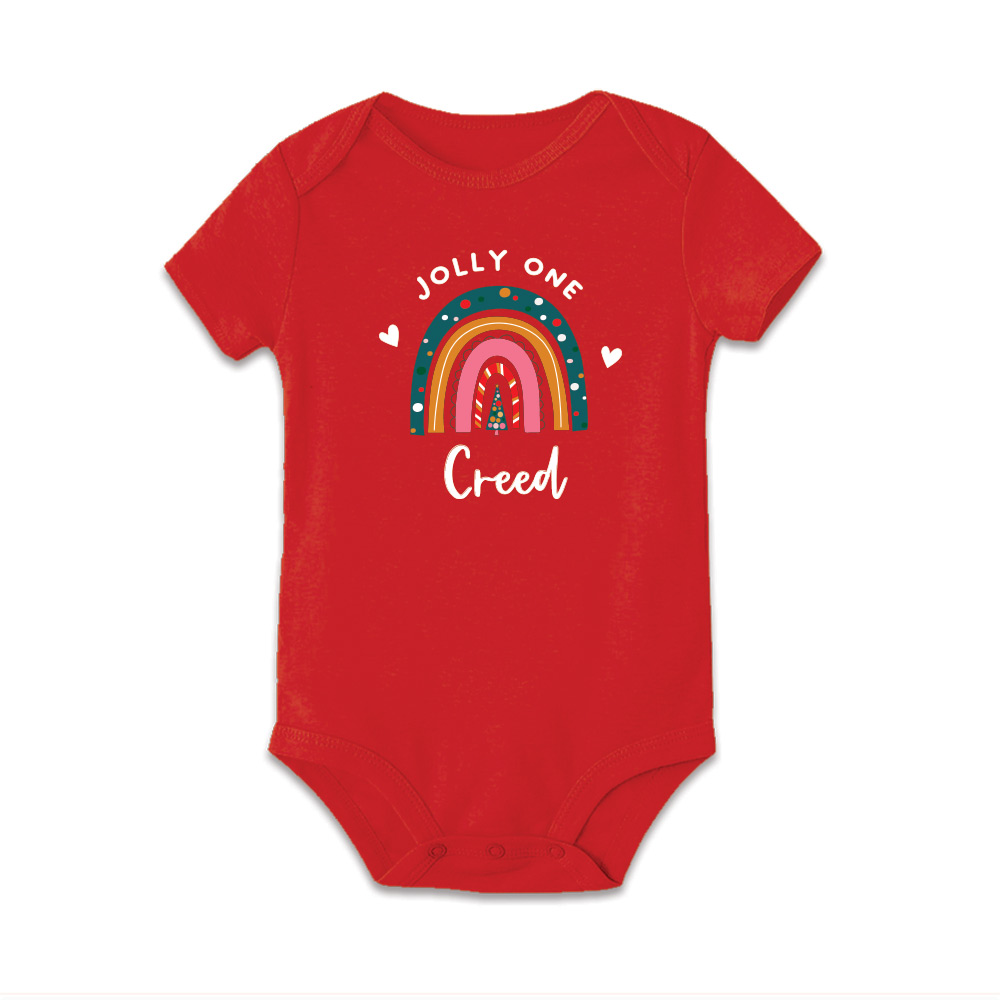 Custom name Custom Subtext Christmas Gift Personalized Baby Bodysuit Christmas Rainbow design red