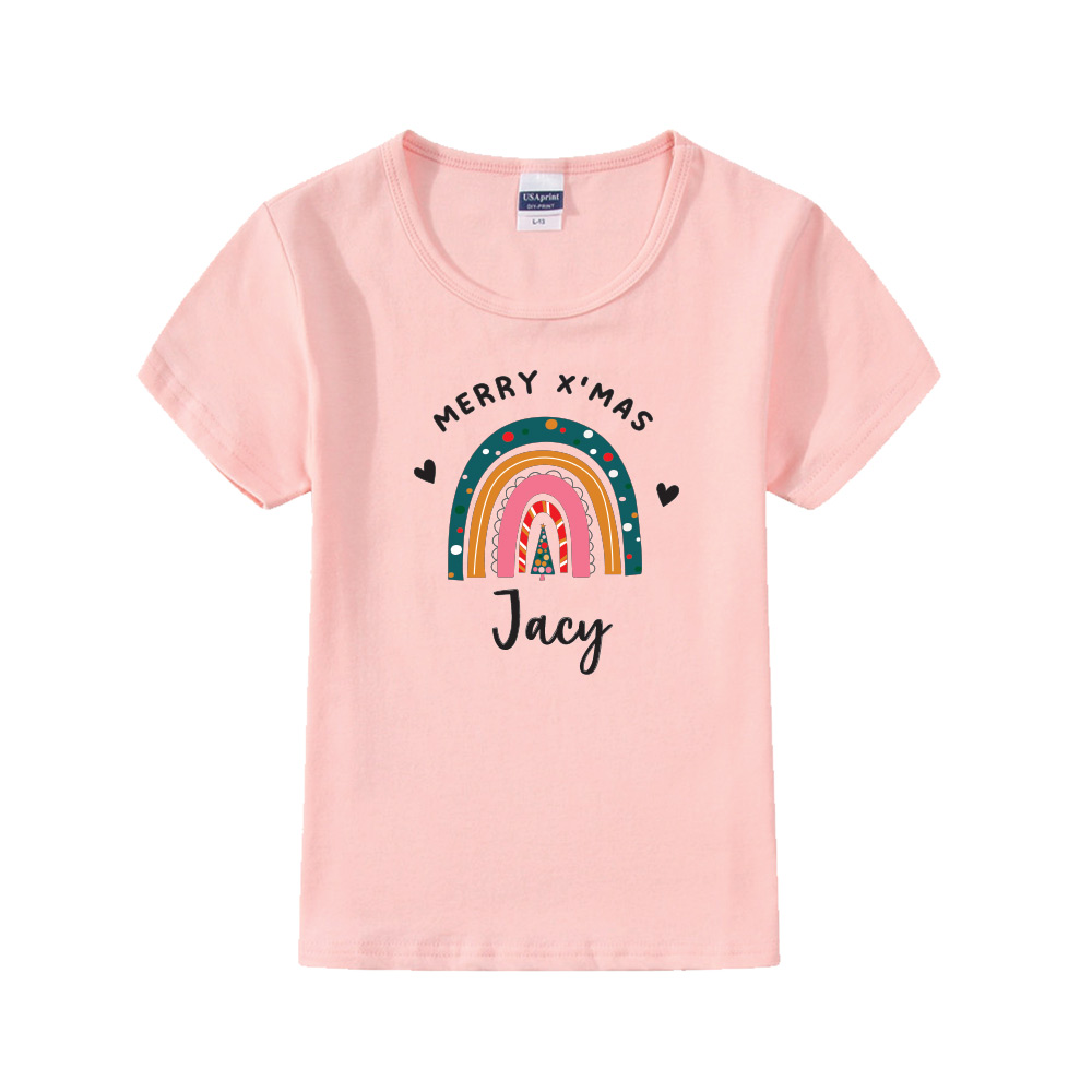 Custom name Custom Subtext Christmas Gift Personalized Baby Shirt Christmas Rainbow design shirt pink