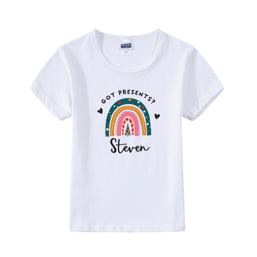 Custom name Custom Subtext Christmas Gift Personalized Baby Shirt Christmas Rainbow design shirt white