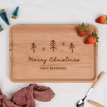 Custom Name Christmas Gift Engraved Wooden Cutting Board -Christmas Trees Design