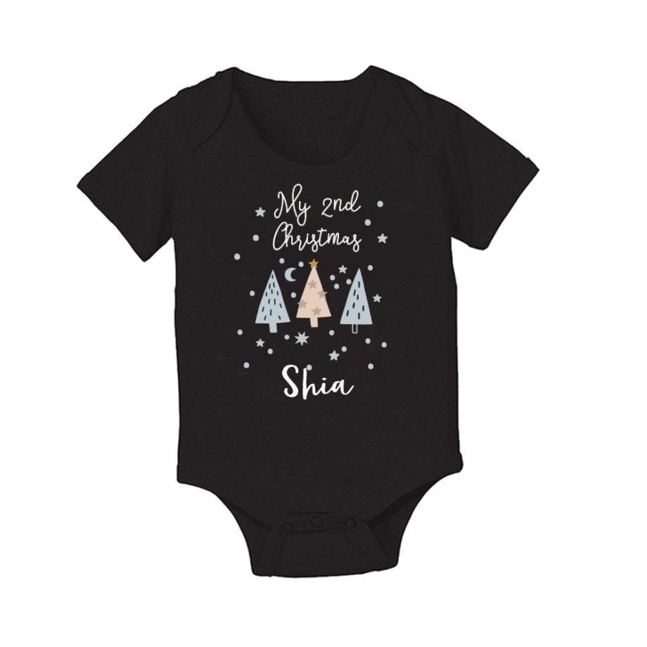 Custom name custom year Christmas Gift Personalized Baby Bodysuit Christmas trees design black