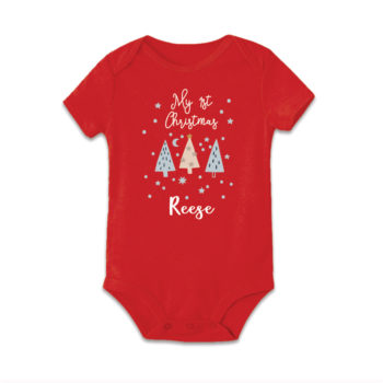 Custom name custom year Christmas Gift Personalized Baby Bodysuit Christmas trees design red