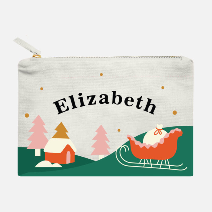 Custom name Christmas Gift personalized make up bag Christmas wonderland design ivory