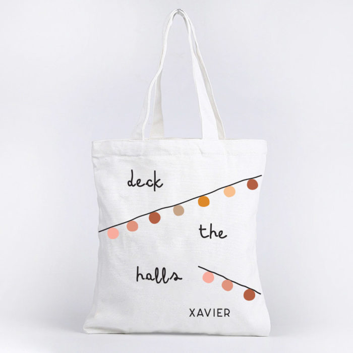 Custom name Christmas Gift Personalized Tote bag Deck the Halls white