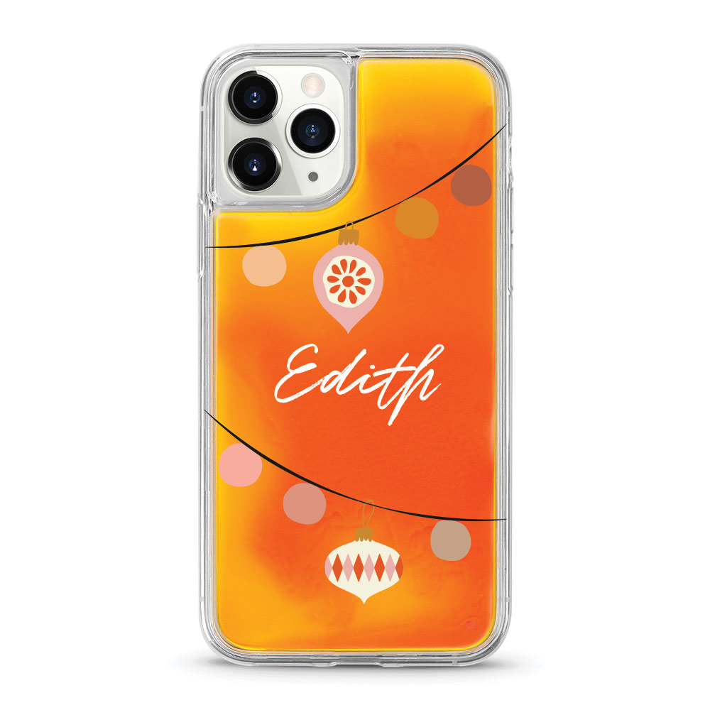 Custom name Christmas Gift Personalized Graphic print iphone case Festive lights design neon orange
