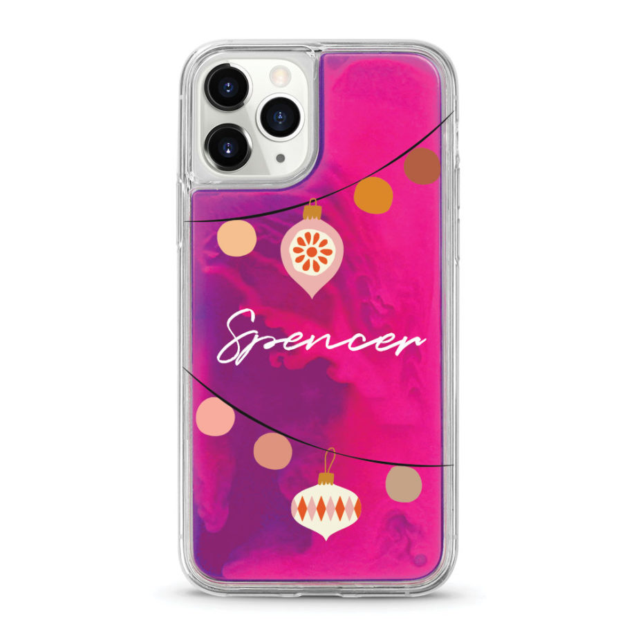 Custom name Christmas Gift Personalized Graphic print iphone case Festive lights design neon pink