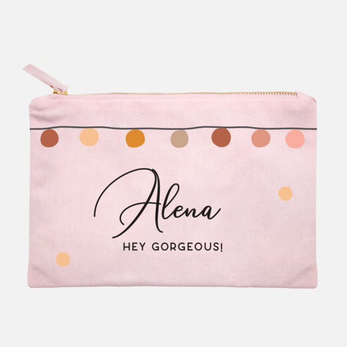 Custom name Christmas Gift personalized make up bag Festive lights design pink
