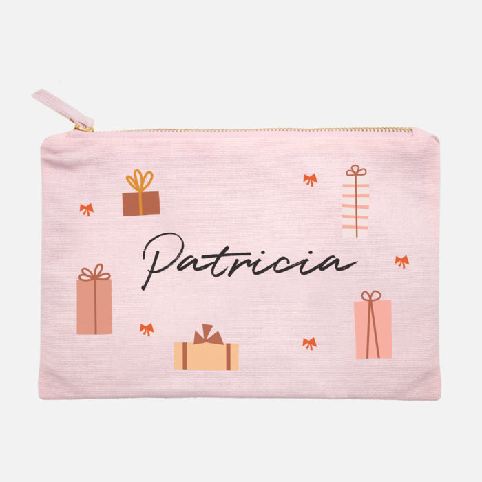 Custom name Christmas Gift personalized make up bag gifts and bows design pink
