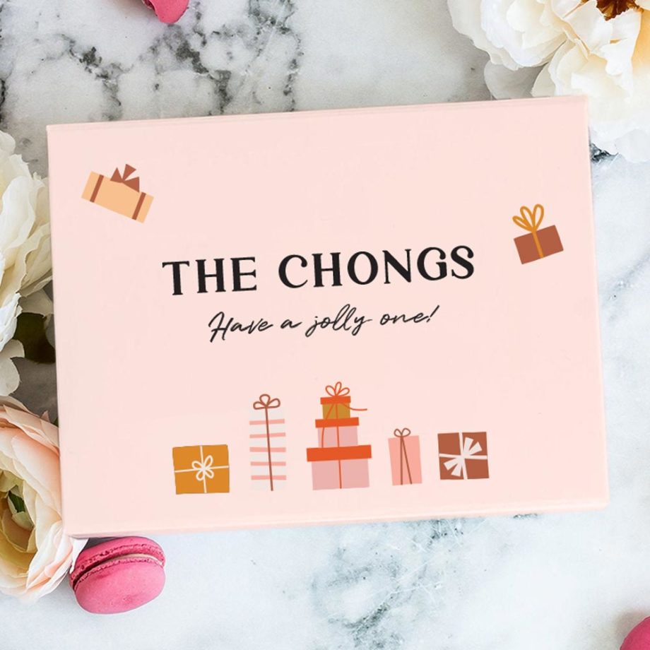 Custom Name Custom Subtext Christmas Gift Box Gifts and Bows Design pink
