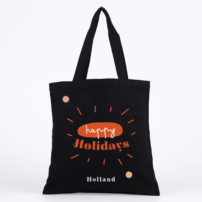 Custom name Christmas Gift Personalized Tote bag Happy Holidays design black