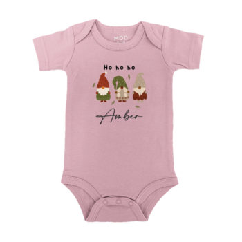 Custom name Christmas Gift Personalized Baby bodysuit Ho ho gnomes design rosepink