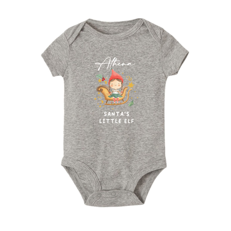 Custom name Christmas Gift Personalized Baby bodysuit Little elf girl design grey