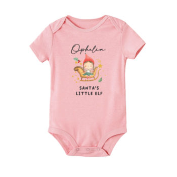 Custom name Christmas Gift Personalized Baby bodysuit Little elf girl design pink