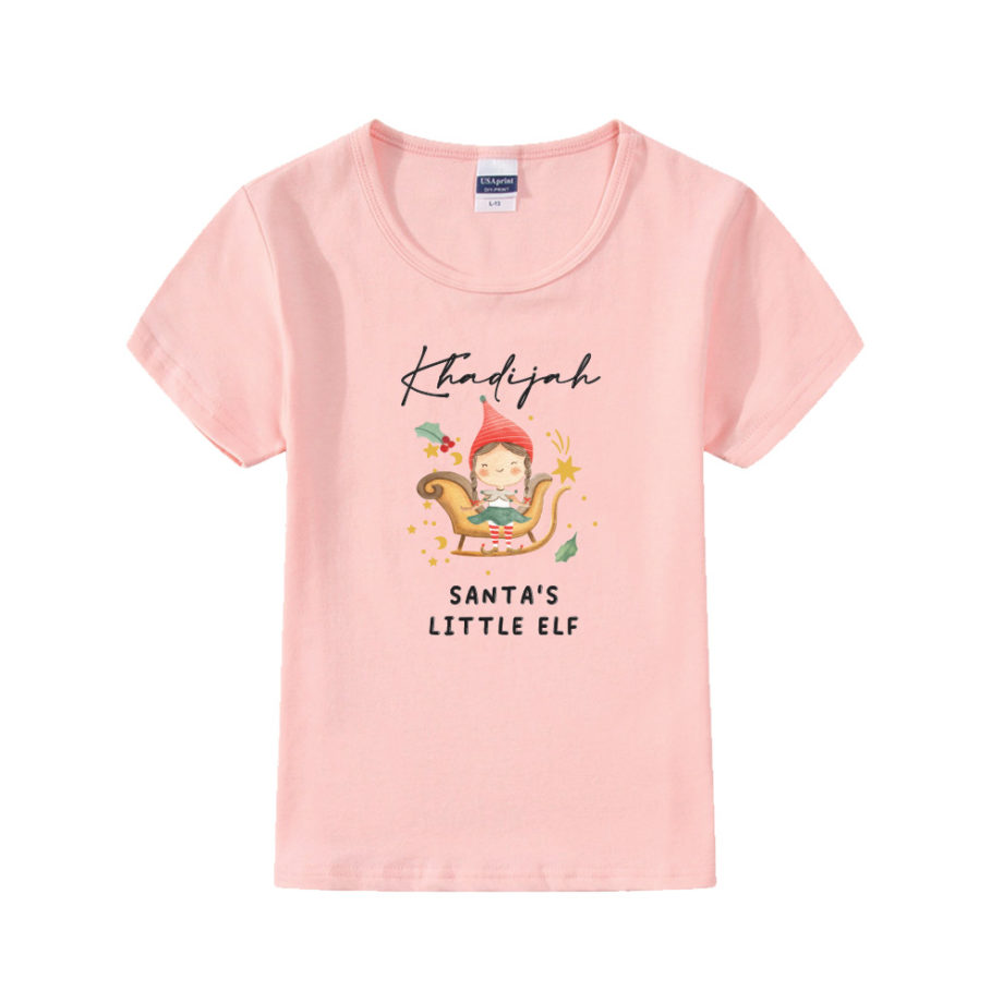 Custom name Christmas Gift Personalized Baby Tshirt Little elf girl design pink