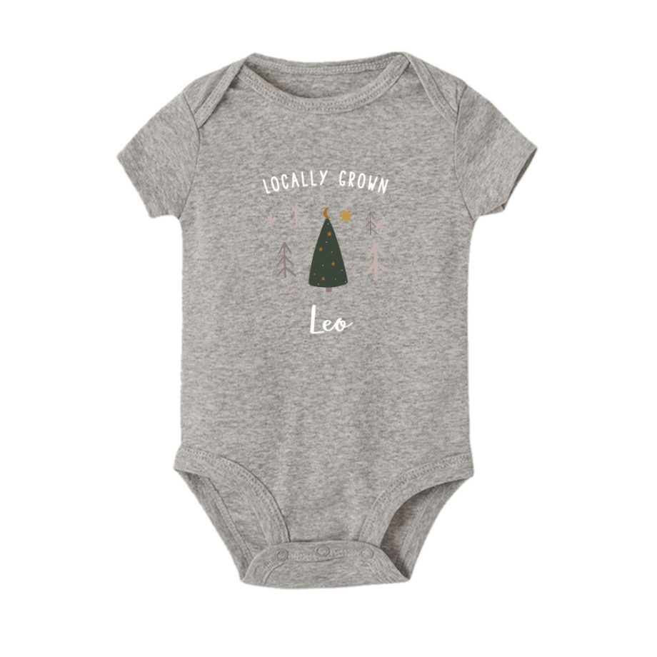 Custom name Christmas Gift Personalized Baby bodysuit Locally grown design grey