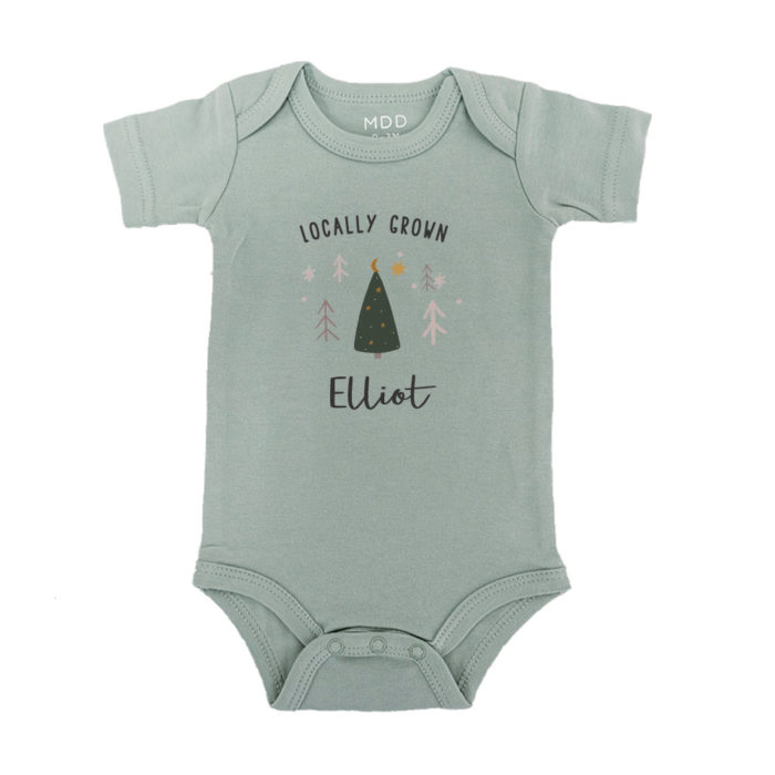 Custom name Christmas Gift Personalized Baby bodysuit Locally grown design sage
