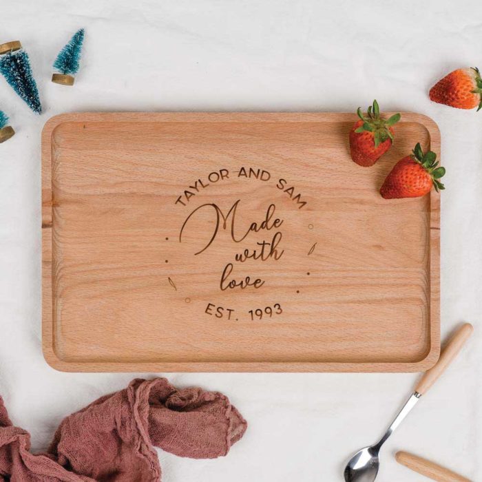 Custom Name Christmas Gift Engraved Wooden Cutting Board -Made with love Design