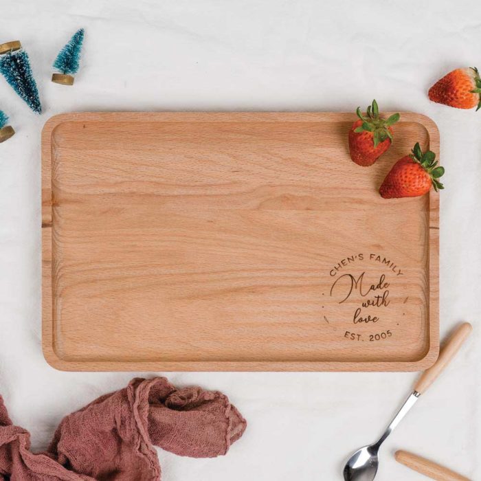 Custom Name Christmas Gift Engraved Wooden Cutting Board -Made with love Corner Design