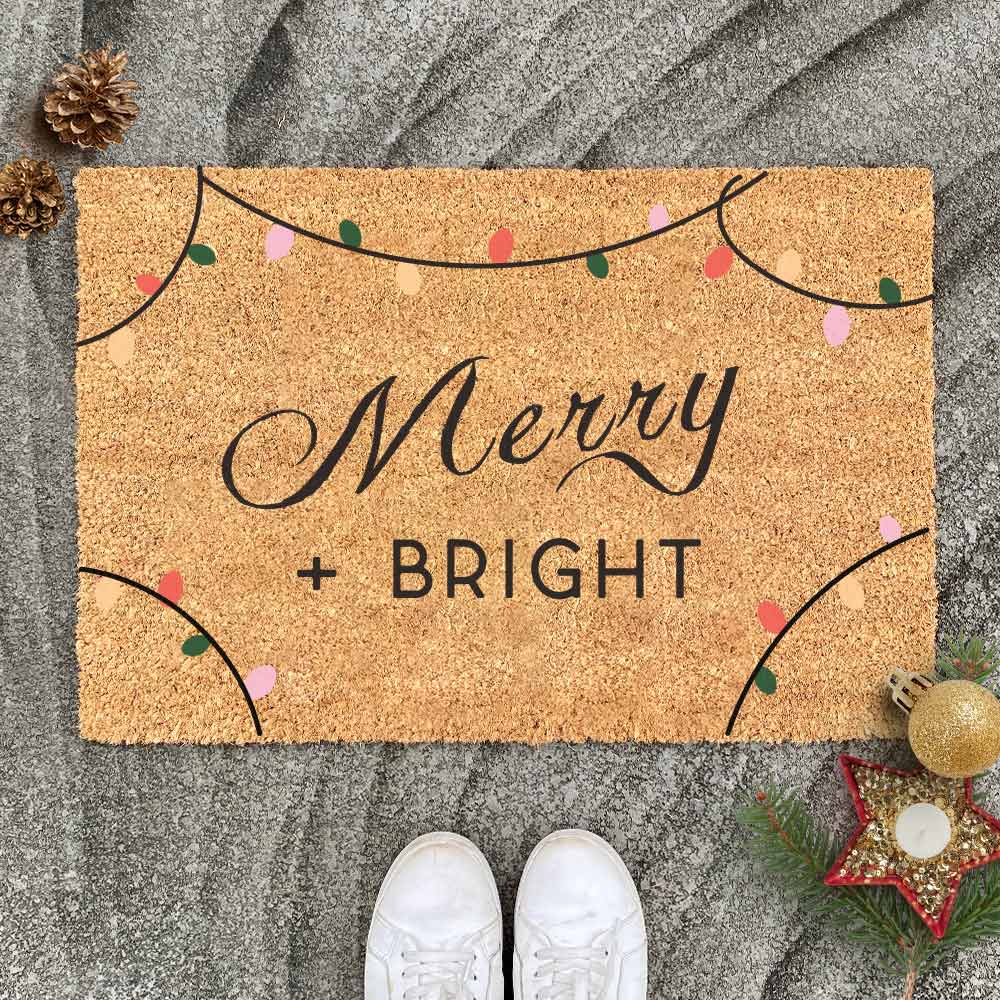 Christmas Gift Door Mat Merry and Bright Design