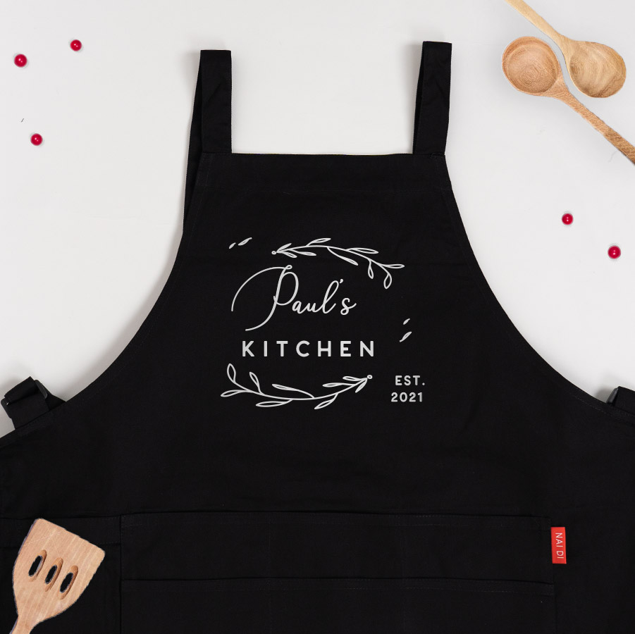 Custom name custom year Christmas Gift personalized apron - my kitchen design black