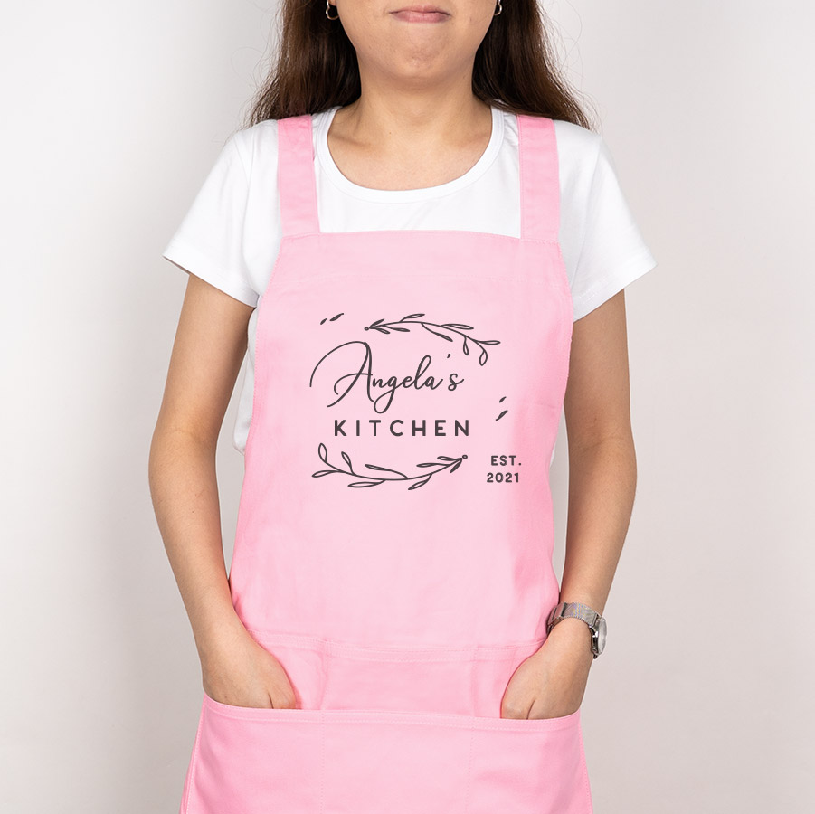 Custom name custom year Christmas Gift personalized apron - my kitchen pink