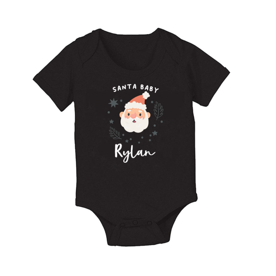 Custom name Custom subtext Christmas Gift Personalized Baby bodysuit Santa baby design black