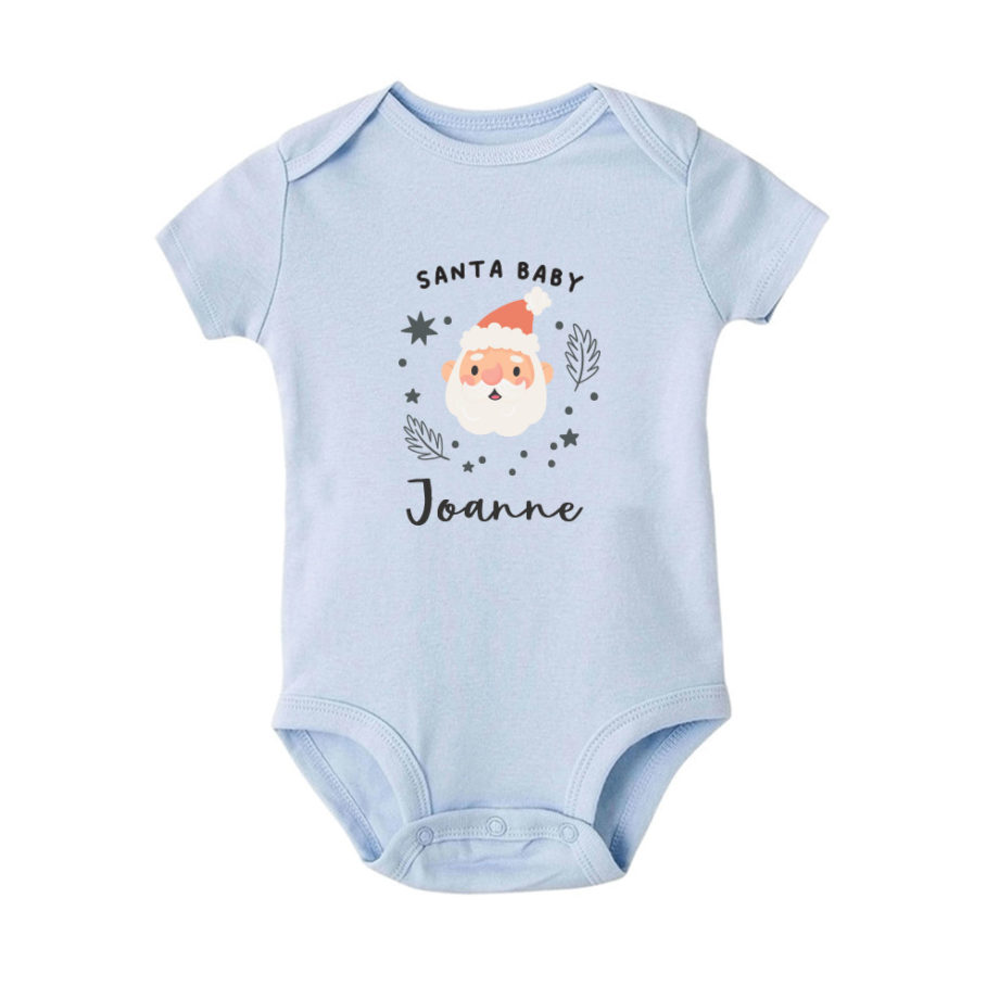Custom name Custom subtext Christmas Gift Personalized Baby bodysuit Santa baby design blue