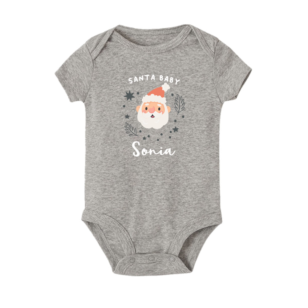 Custom name Custom subtext Christmas Gift Personalized Baby bodysuit Santa baby design grey