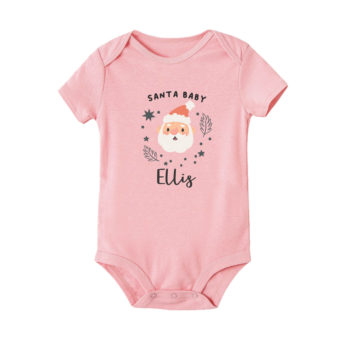 Custom name Custom subtext Christmas Gift Personalized Baby bodysuit Santa baby design pink