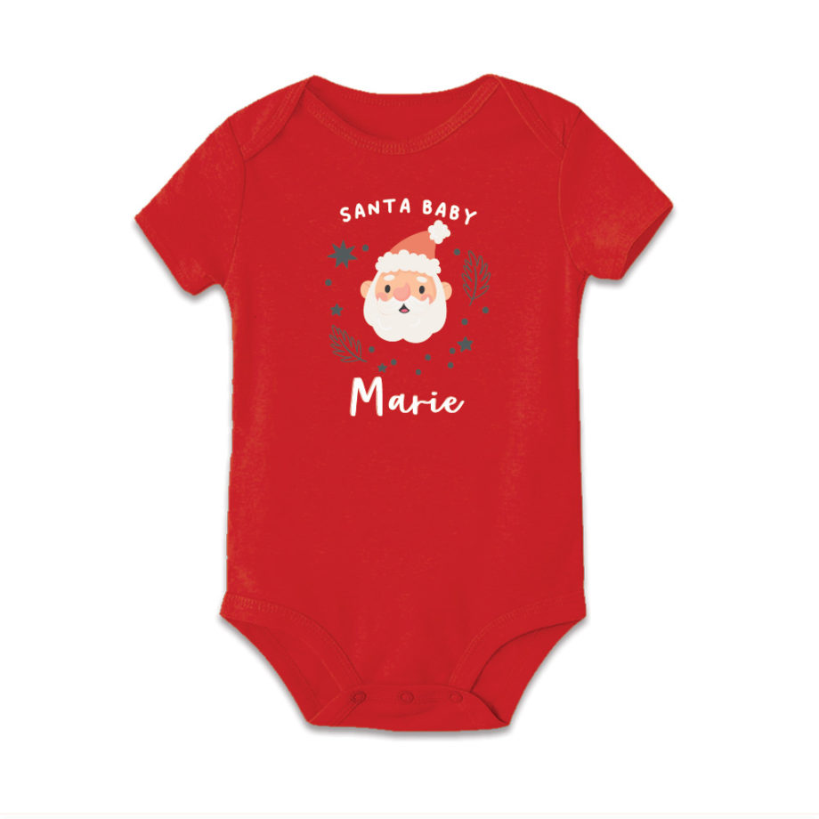 Custom name Custom subtext Christmas Gift Personalized Baby bodysuit Santa baby design red