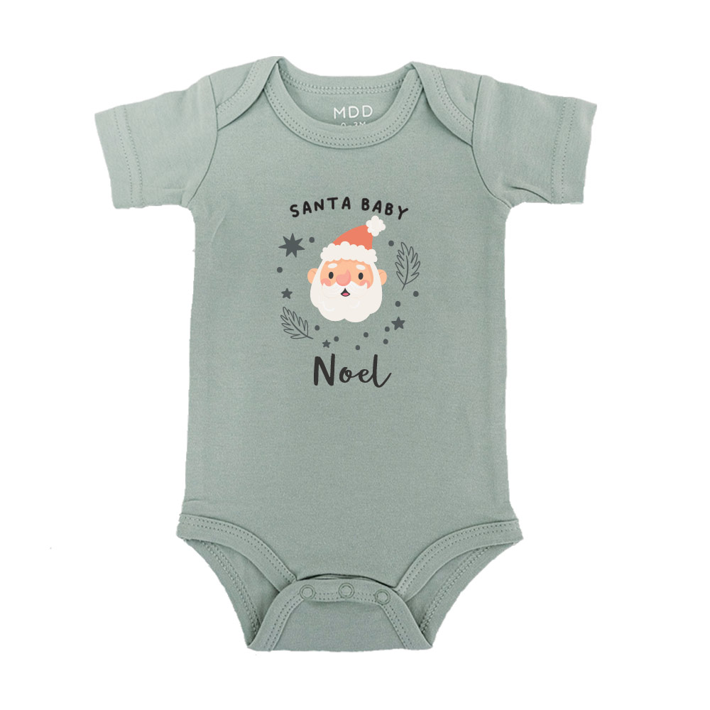 Custom name Custom subtext Christmas Gift Personalized Baby bodysuit Santa baby design sage