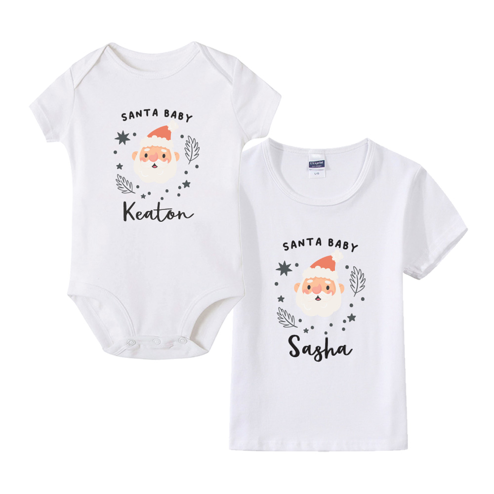 Custom name Custom subtext Christmas Gift Personalized Baby bodysuit and tee Santa baby design