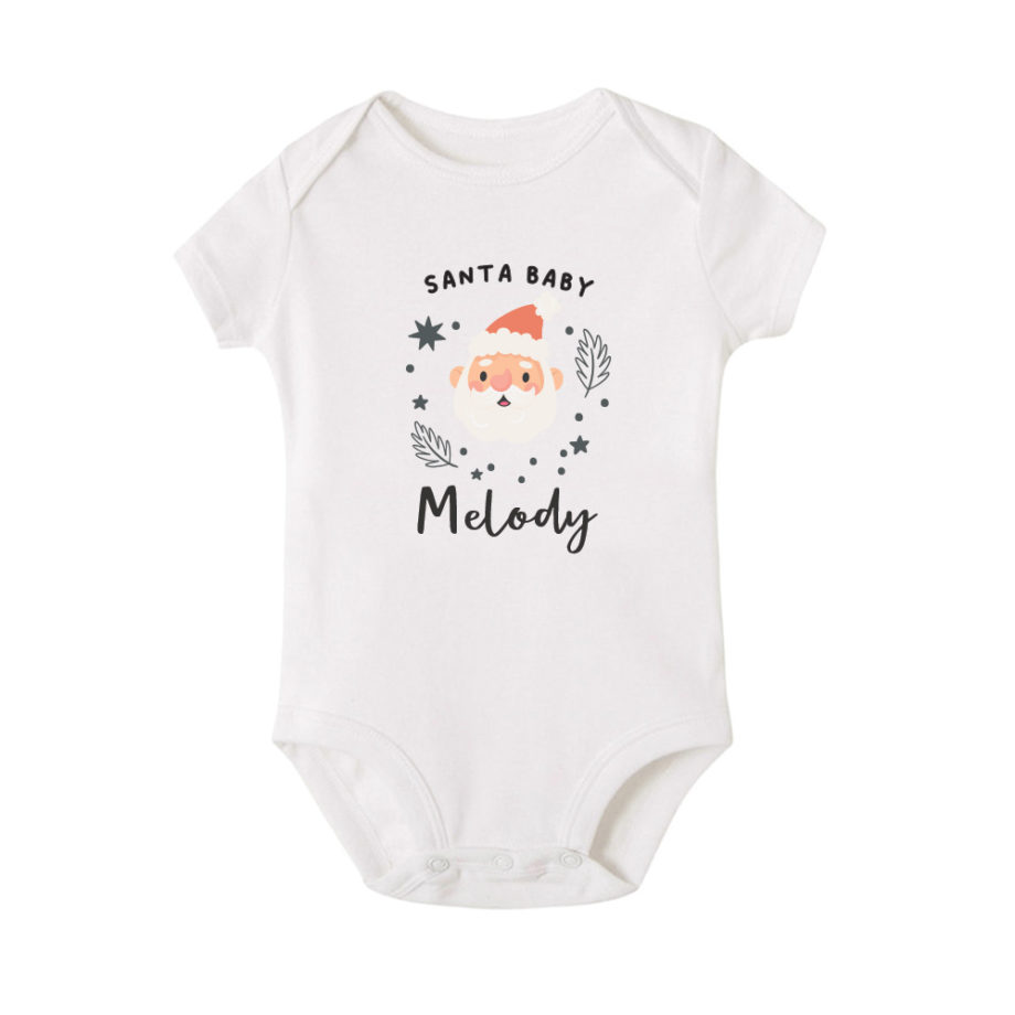 Custom name Custom subtext Christmas Gift Personalized Baby bodysuit Santa baby design white