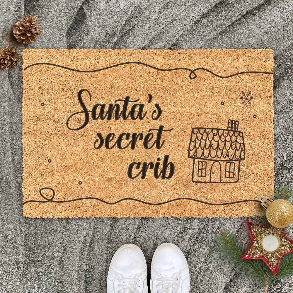 Christmas Gift Door Mat Santa's Secret Crib Design