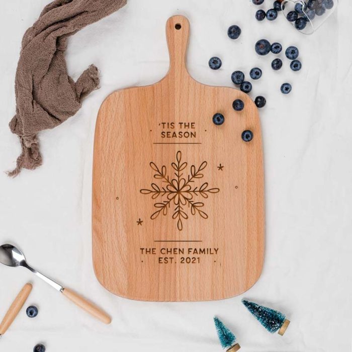 Custom Name Custom Subtext Christmas Gift Engraved Wooden Cutting Board - Snowflake Design