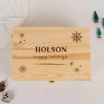 Custom Name Custom Subtext Christmas Gift Wooden Keepsake Box Snowflake Design