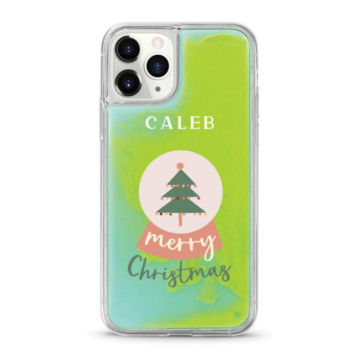 Custom name Christmas Gift Personalized Graphic print iphone case Snow globe neon yellow green