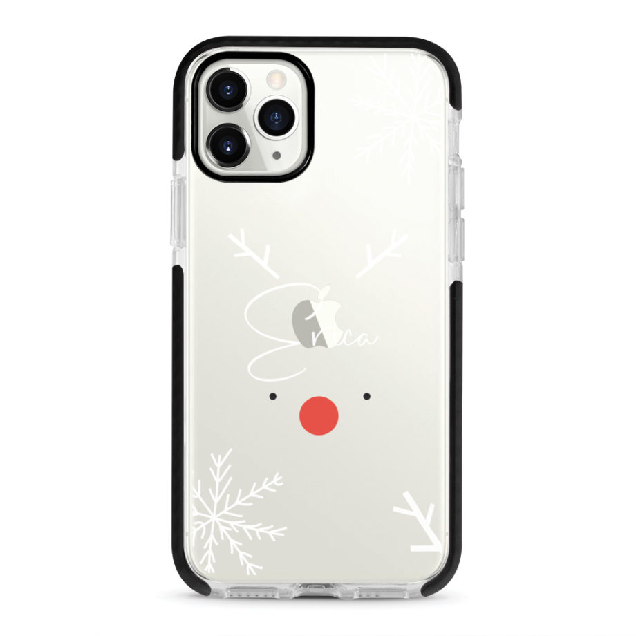 Custom name Christmas Gift Personalized Graphic print iphone case Snowy Rudolph black border