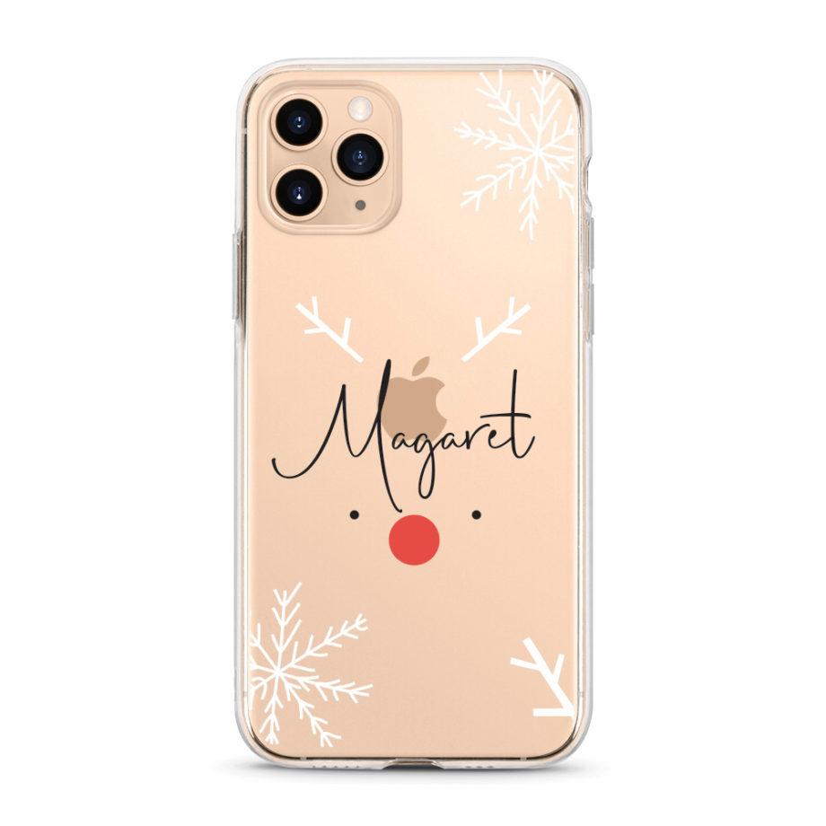 Custom name Christmas Gift Personalized Graphic print iphone case Snowy Rudolph clear