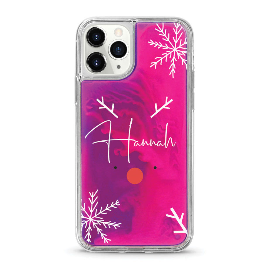 Custom name Christmas Gift Personalized Graphic print iphone case Snowy Rudolph neon pink