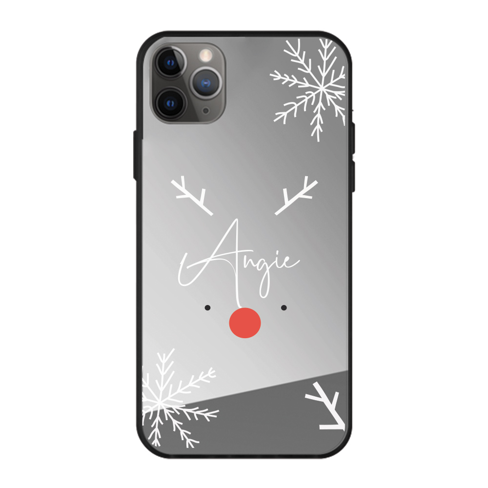 Custom name Christmas Gift Personalized Graphic print iphone case Snowy Rudolph silver