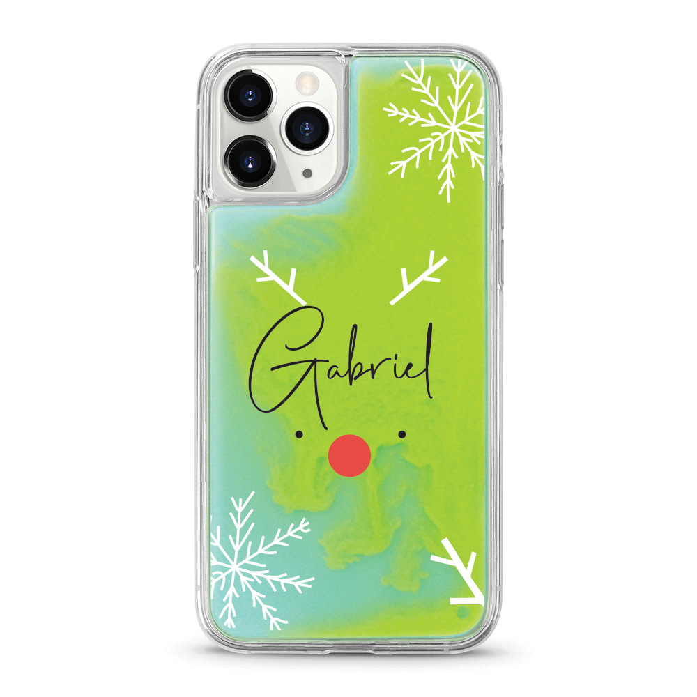 Custom name Christmas Gift Personalized Graphic print iphone case Snowy Rudolph neon yellow green