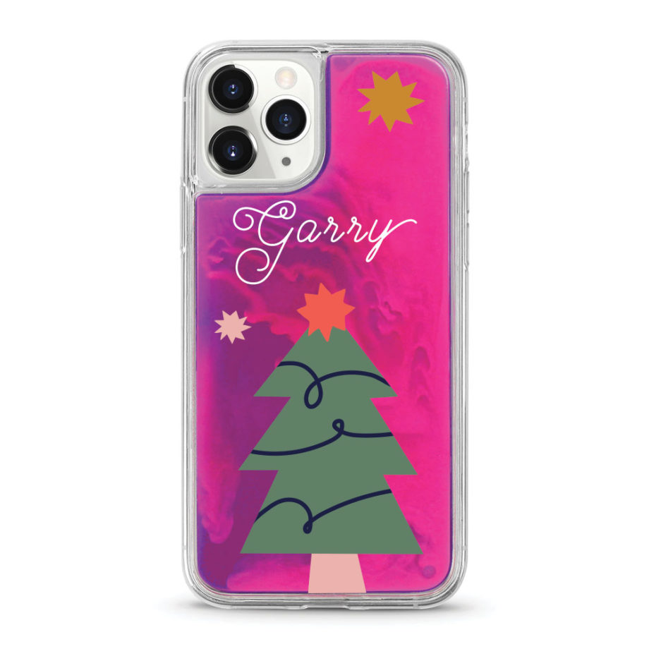 Custom name Christmas Gift Personalized Graphic print iphone case Starry Tree design neon pink