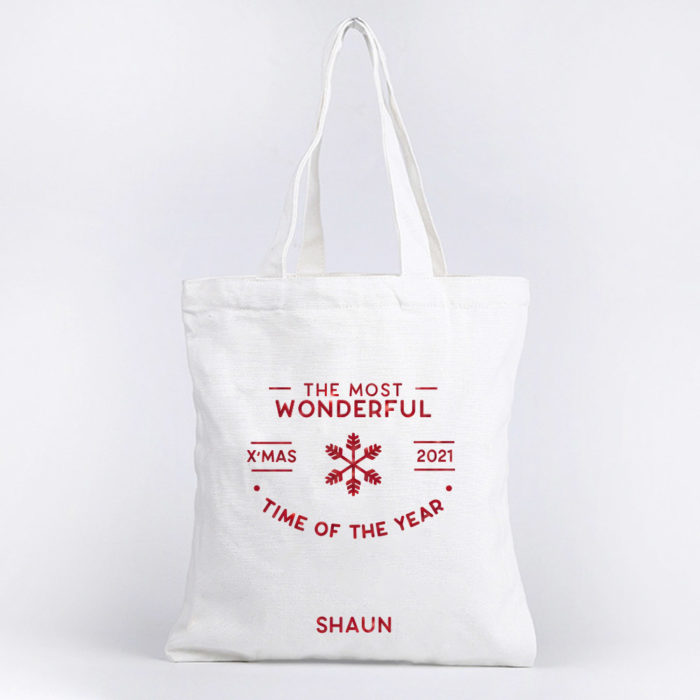 Custom name Christmas Gift Personalized Tote bag Wonderful time design white