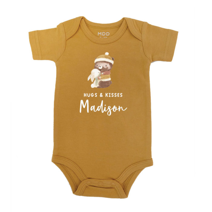 Custom name Christmas Gift Personalized Baby bodysuit Merry Bear and Bunny
