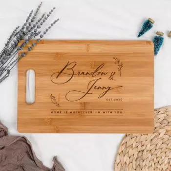 [Custom Couple Names] Engraved Wooden Chopping Board - HOME IS WHEREVER I'M WITH YOU Horizontal