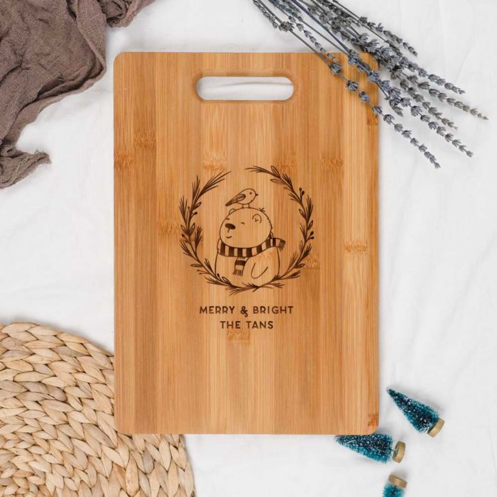 [Custom Text] Engraved Wooden Chopping Board - Winter Bear