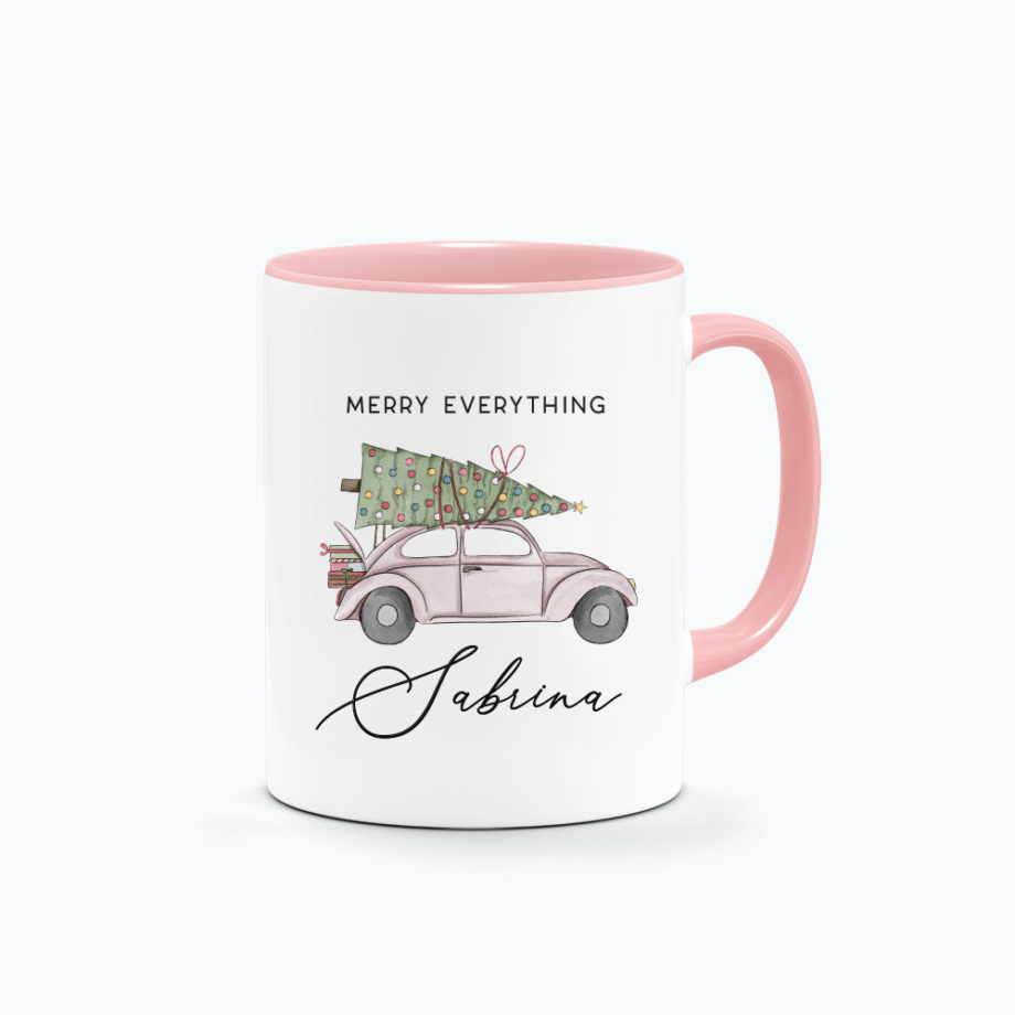Custom name printed mug christmas car and tree