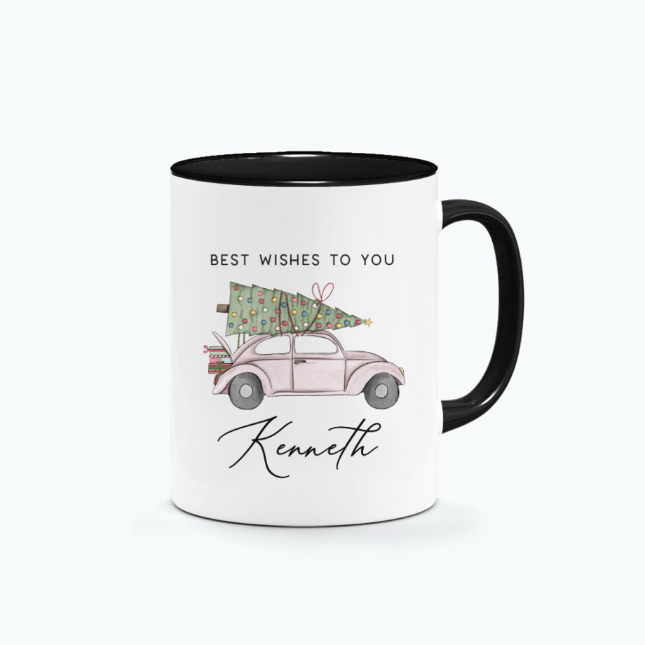 Custom name printed mug christmas car and tree